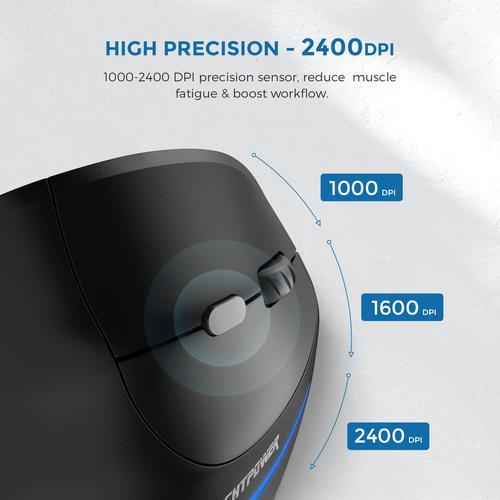 新品特価品 ECHTPower 人間工学に基づいたワイヤレスマウス DPI 2400/1600/1000調整可能な縦型マウス LEDライト付き充電式マウス ラップトップ/PC/Windows/macOS用エ
