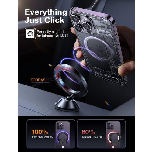 購入超特価 TORRAS MagSafe車載ホルダー全金属＆超耐久性ダッシュボード用磁気携帯ホルダー 簡単取り付け車載スマホホルダー iPhone 15 14 13 12 Pro Max Plus用ミニ