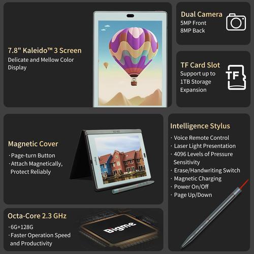 Bigme S6 カラー + Ereader 7.8'' E-Ink スクリーン ePaper タブレット 6G 128GB 電子書籍リーダー  Google Play 対応 ノートテイキング タブレット スタ