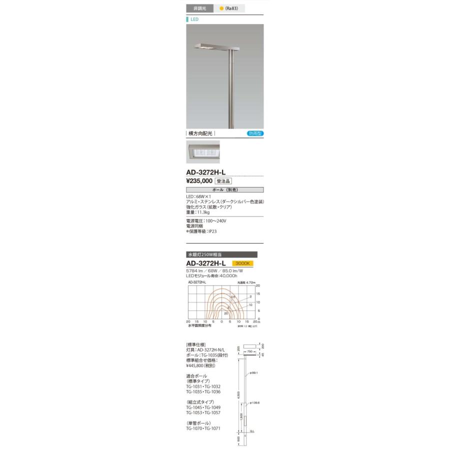 山田照明 AD-3272H-L 山田照明街灯 アウトドアライト エクステリア LED一体型ポールライト Monolith NEO レンズタイプ ...