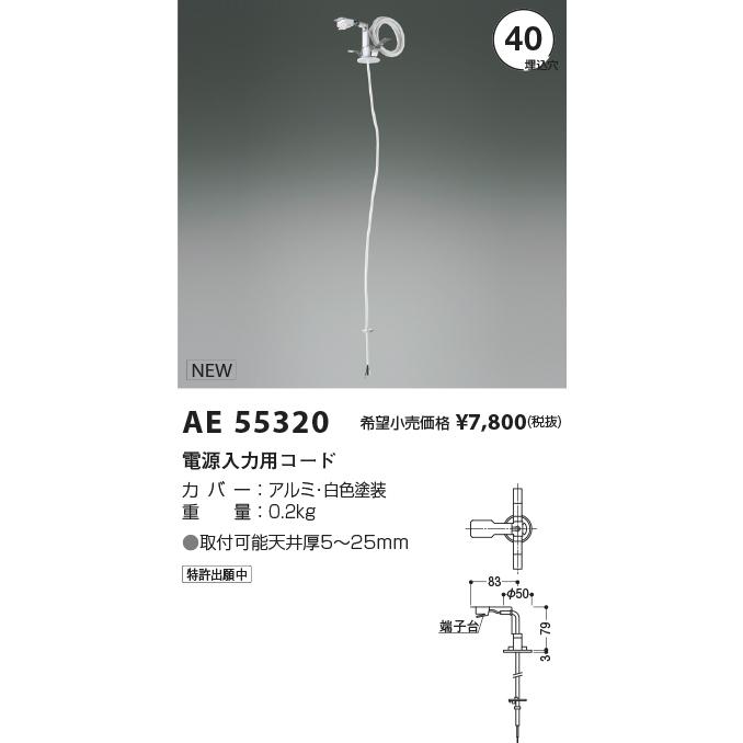 AE55320 Solid Seamless Pendant用 電源入力用コード コイズミ照明 施設照明部材 | KOIZUMI | 01