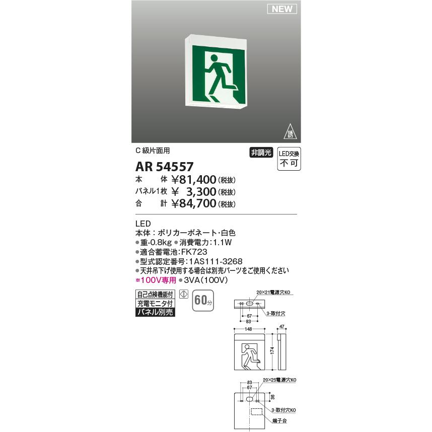 KOIZUMI - AR54557 LED突き動かす灯 自分自身読み合わせる役立つこと付 C級（10形） 壁・上昇限度直付・吊下型 片面用 非調光 乾電池収容能力60分 コイズミともし火 ともし火物の具