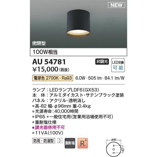 KOIZUMI（コイズミ） AU54781 エクステリア 軒下用LEDシーリングライト