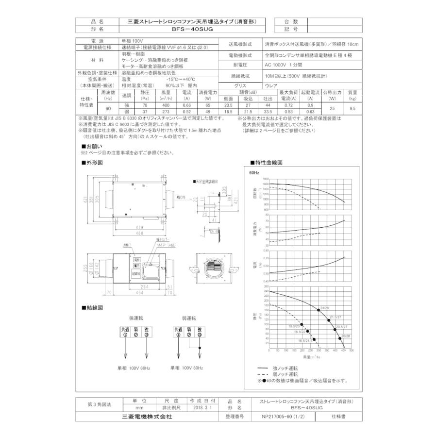 Bfs 40sug 三菱電機 空調用送風機 ストレートシロッコファン天吊埋込タイプ 消音形 会議室 応接室用 単相100v タカラshop Paypayモール店 通販 Paypayモール