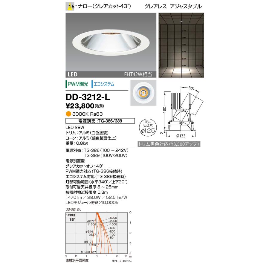 山田照明 DD-3212-L LED一体型 ダウンライト Unicorn PLUS ベースタイプ グレアレス FHT42W相当 埋込φ125 ...