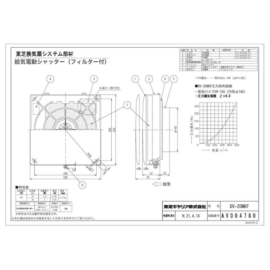 TOSHIBA（東芝） DV-20MKF 日本キヤリア 換気扇用システム部材 給気 