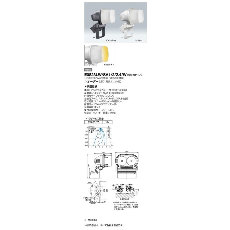 岩崎電気 施設照明 LED投光器 レディオック フラッド ブリッツ（80Wタイプ） 広角タイプ 電球色 ホワイト E0823LW SA1 2.4 W