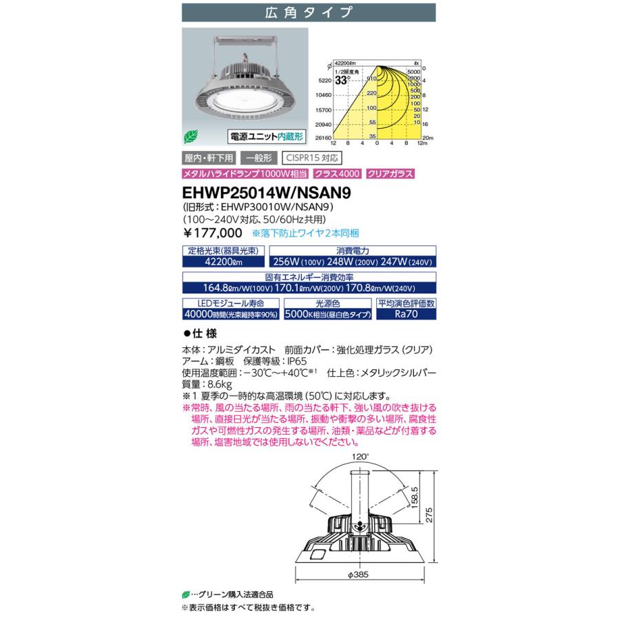 EHWP25014W/NSAN9 LED高天井用照明 レディオック ハイベイ シータ 250W