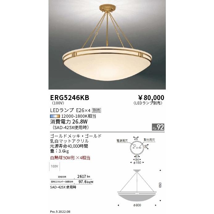 遠藤照明 ERG5246KB LEDシーリングライト 本体のみ ランプ別売(E26