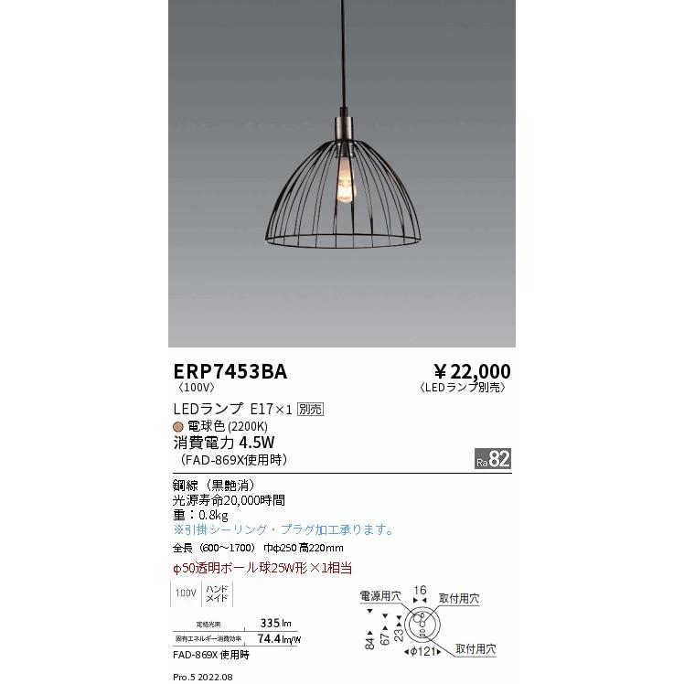遠藤照明 ERP7453BA LEDZ LAMP ペンダントライト 本体のみ ランプ別売
