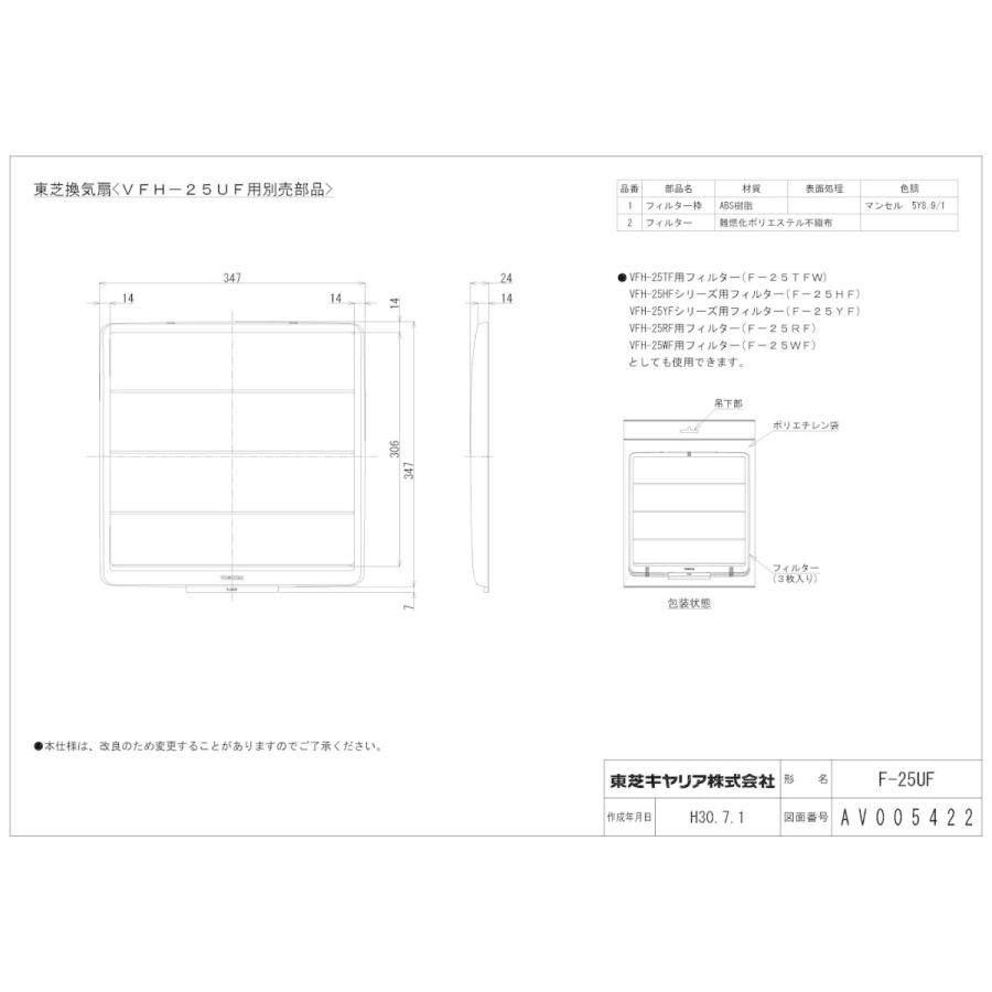 F-25UF 日本キヤリア 一般換気扇用部材 交換式フィルター 25cm用 3枚入｜tss｜02