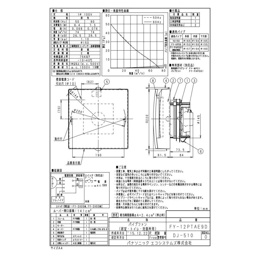 Panasonic（パナソニック） FY-12PTAE9D Panasonic パイプファン 電気