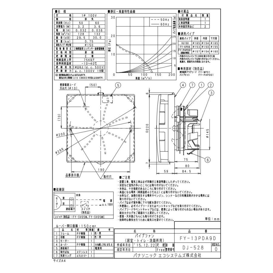 Panasonic FY-13PDA9D パイプファン インテリアパネル形 風量形