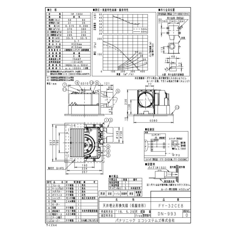 未開封 パナソニック 天井埋込形換気扇 ルーバーセットタイプ FY-32CE8 Panasonic FY-32CE8 天井埋込形換気扇 ルーバーセットタイプ
