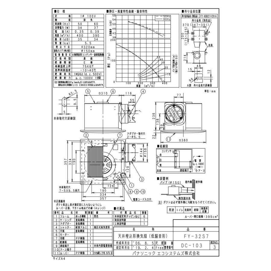 Panasonic（パナソニック） FY-32S7 Panasonic 天井埋込形換気扇