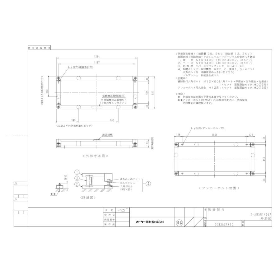 K-ABSG1408A ダイキン専用防振架台 適用機種：室内機 オーケー器材
