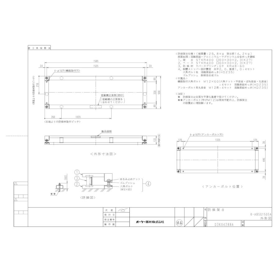 K-ABSG1505A ダイキン専用防振架台 適用機種：室内機 オーケー器材