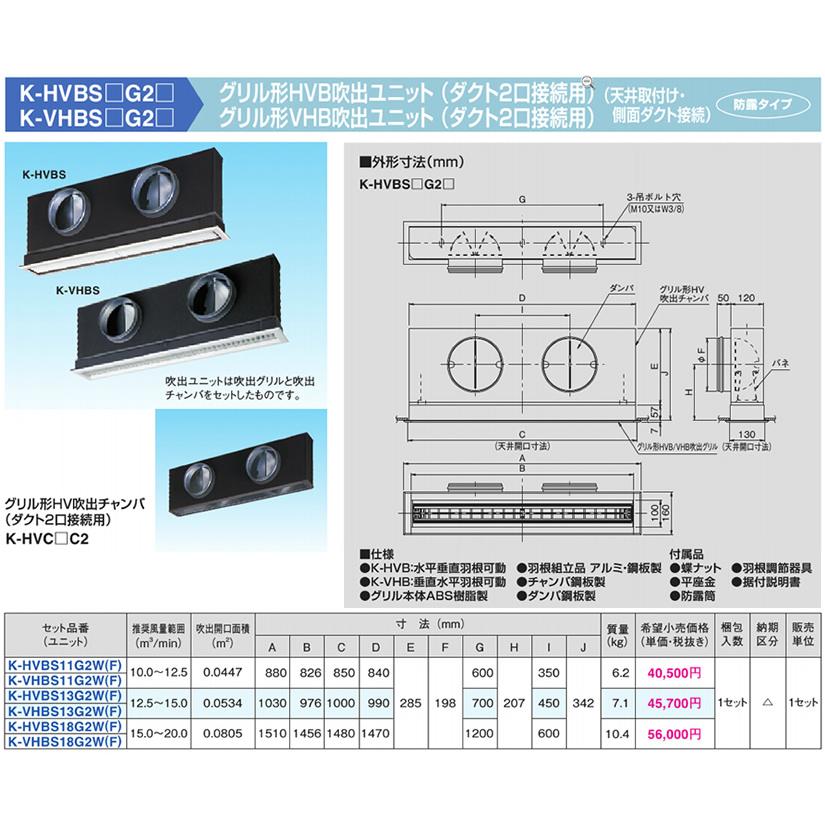 組合品番 K-HVBS11G2 グリル形HVB吹出ユニット(ダクト2口接続用) (天井