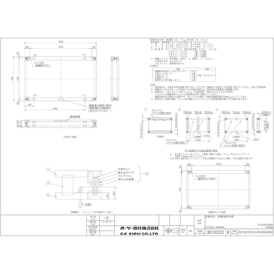K-KSV450GHBH ダイキン専用防振架台 適用機種：ビル用マルチ他（耐重