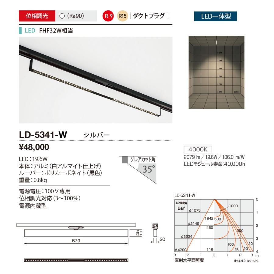 LD-5341-W LED一体型 ベースダクト照明 Refit リフィット ベースタイプ ダクトプラグ シルバー FHF32W相当 調光対応 白色 電気工事不要 山田照明の画像