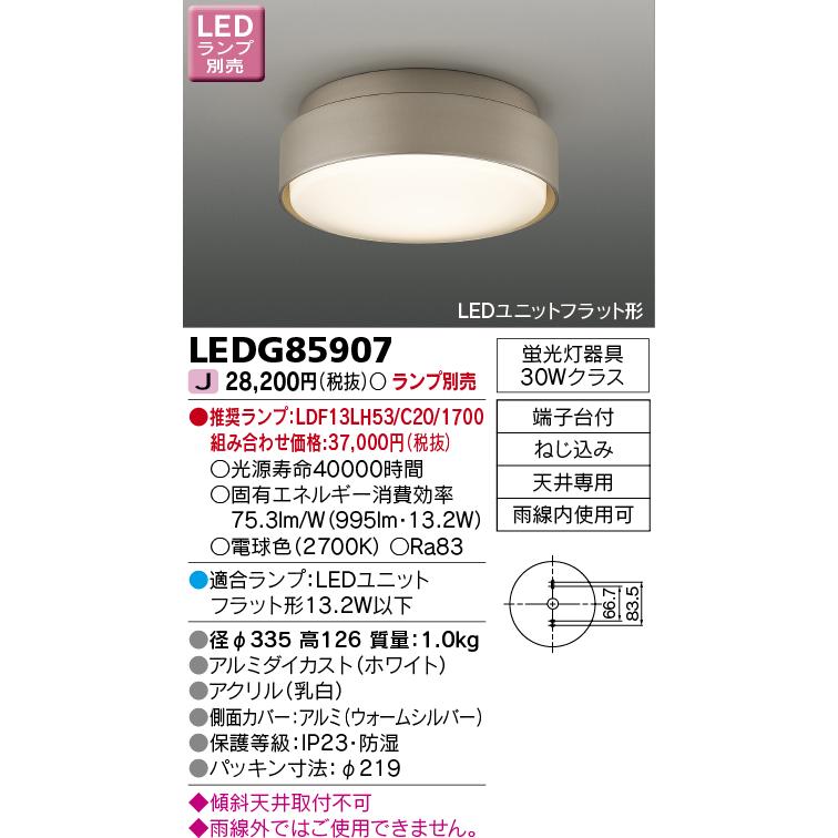 TOSHIBA（東芝） LEDG85907 アウトドアライト 軒下シーリングライト