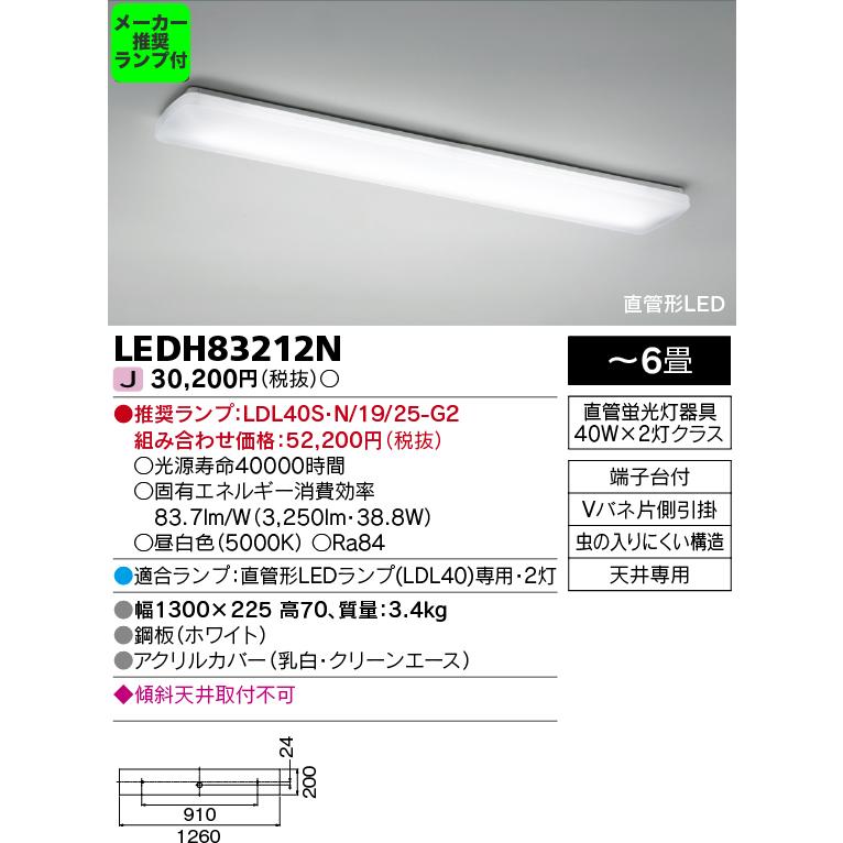 TOSHIBA（東芝） ◇LEDH83212N (推奨ランプセット) 直管形LED