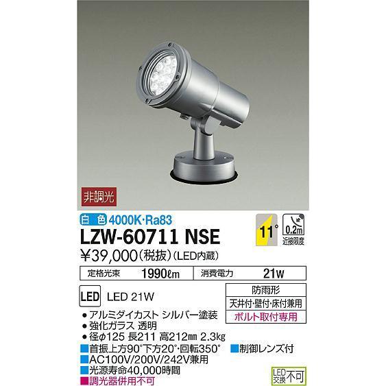 LZW-60711NSE アウトドアライト LEDハイパワースポットライト LZ2 CDM-T35W相当 11° 非調光 白色 防雨形 大光電機 屋外照明 景観演出 天井付・壁付・床付兼用