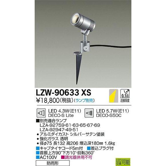 LZW-90633XS アウトドアライト LEDハイパワースポットライト 防雨形 LEDランプタイプ DECO-S E11口金 本体のみ 大光電機 屋外照明 景観演出 天井付・壁付兼用