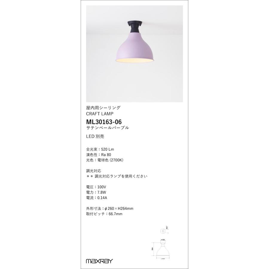ML30163-06 装飾照明 Eggplant S/CRAFT LAMP LEDシーリングライト 本体 要電気工事 マックスレイ 照明器具の画像