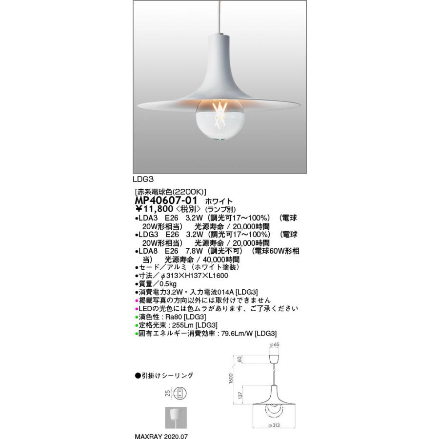 MP40607-01 装飾照明 LEDペンダントライト 本体 マックスレイ 照明器具