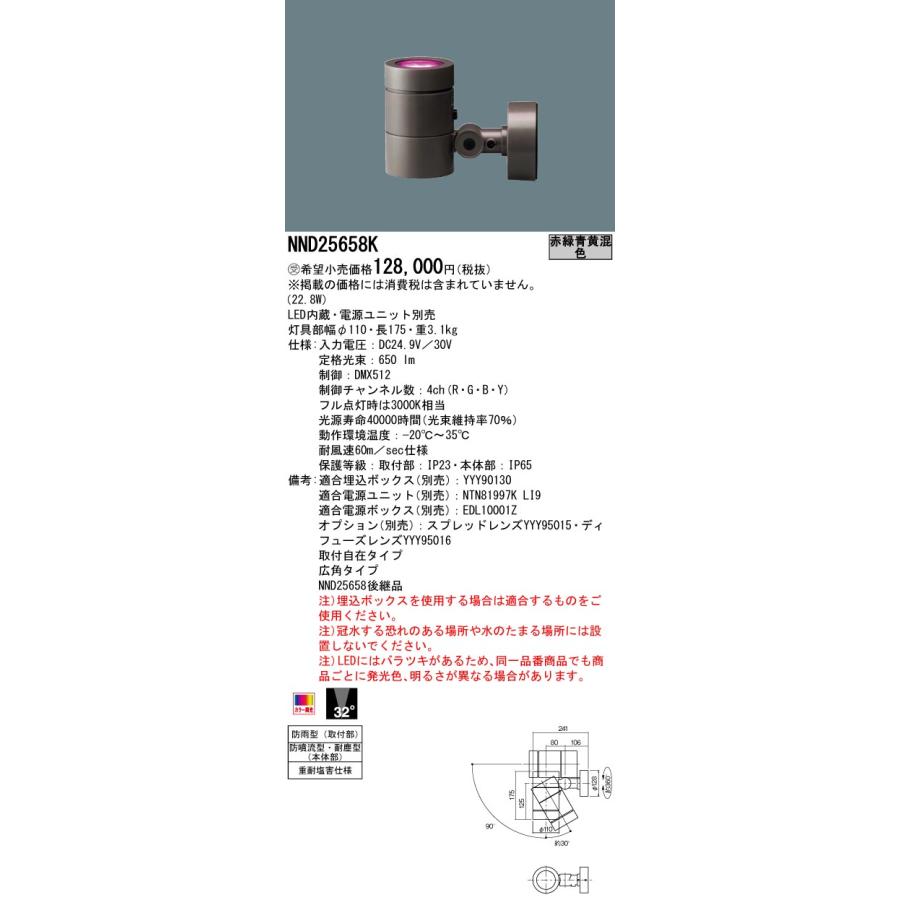 Panasonic NND25658K LEDスポットライト 赤緑青黄混色 広角
