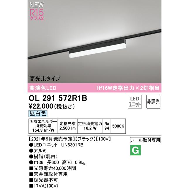 超人気高品質 OL291572R1B LEDベースライト SOLID LINE SLIM R15高演色 クラス2 レール取付型 600mm 高光束タイプ 昼白色 非調光 Hf16W定格出力×2灯相当 オーデリック