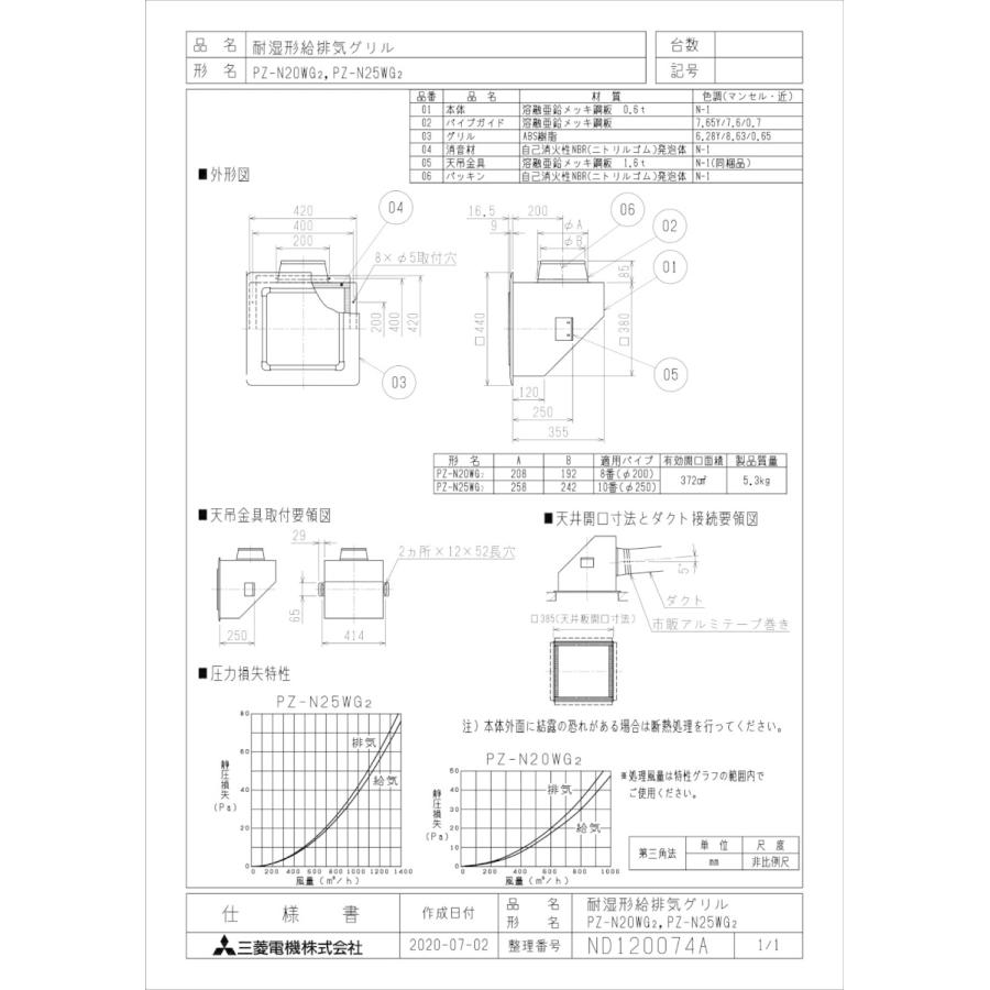 三菱（MITSUBISHI） PZ-N20WG2 三菱電機 業務用ロスナイ用システム部材