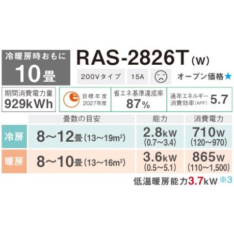 TOSHIBA（東芝） RAS-2826T(W) (おもに10畳用) ルームエアコン 日本