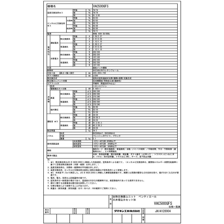 ダイキン ○VAC500GFS 業務用換気機器 全熱交換器ユニット ベン ダイキン ○VAC500GFS 業務用換気機器 全熱交換器ユニット ベン