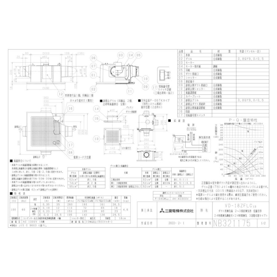三菱電機 ダクト用換気扇 VD-18ZFLC13 【公式通販】