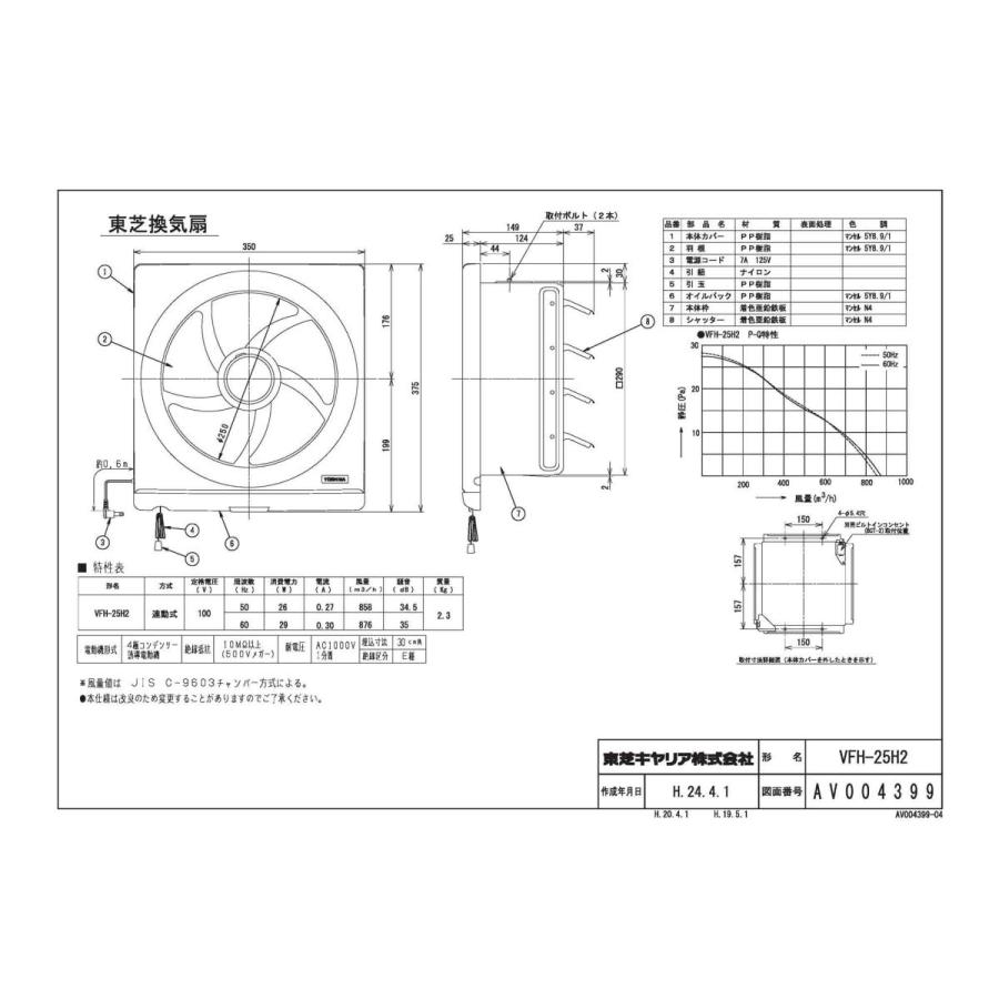 TOSHIBA 一般形換気扇 VFH25H2 連動式 排気 TOSHIBA（東芝） VFH-25H2 日本キヤリア 一般換気扇 スタンダード