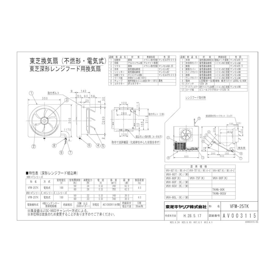 TOSHIBA  換気扇　【VFM-25TK】 TOSHIBA VFM-25TK 日本キヤリア 台所用換気扇 レンジフード