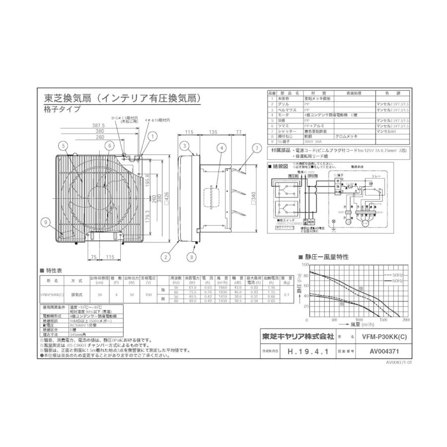 VFM-P30KK(C) 日本キヤリア 産業用換気扇 インテリア有圧換気扇 格子タイプ ＜単相100V用＞ 【排気専用】 30cm マイルドベージュ｜tss｜02