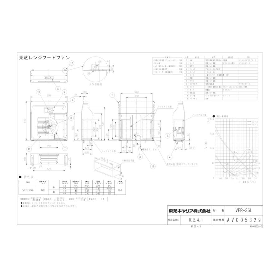 東芝キャリア 浅形レンジフード 60cm ターボファンタイプ VFR-36Lの+