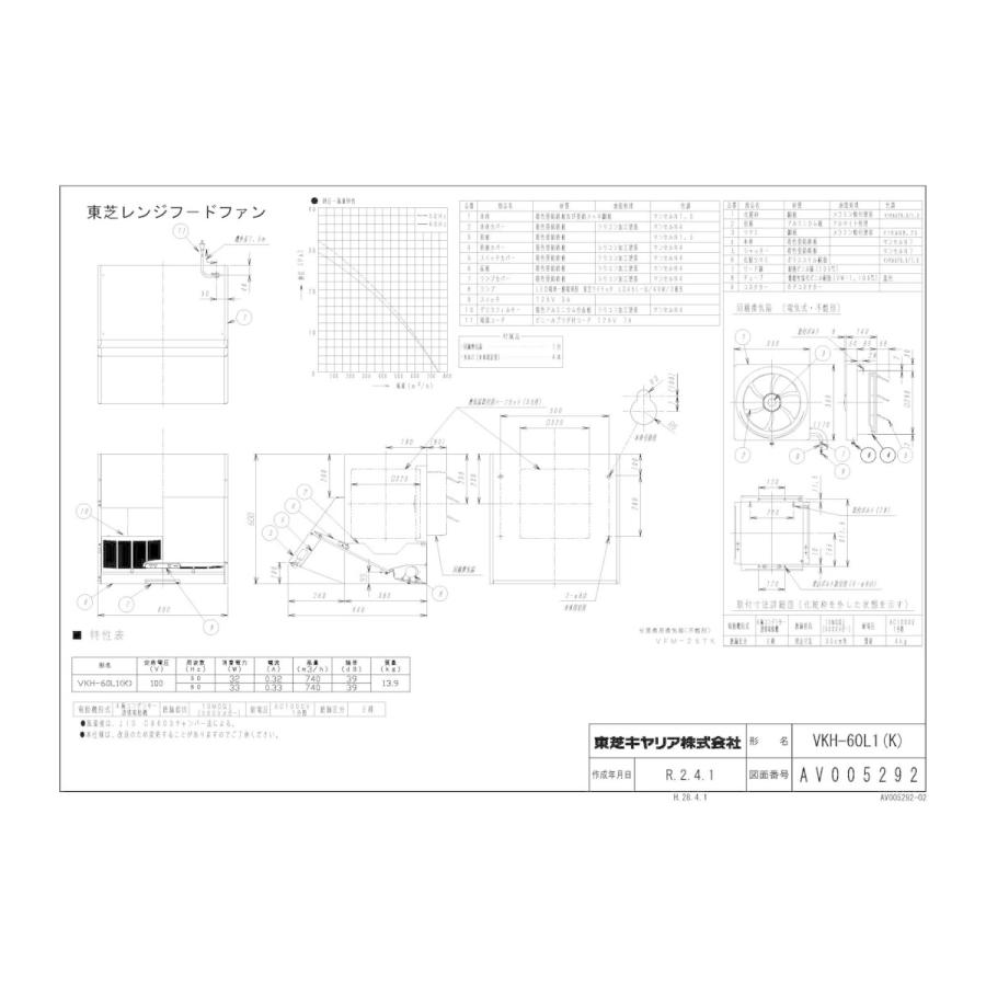 ★VKH-60L1(K)　東芝　台所用換気扇　プロペラタイプ　深形　60cm巾　標準タイプ　戸建住宅用　レンジフードファン　ブラック