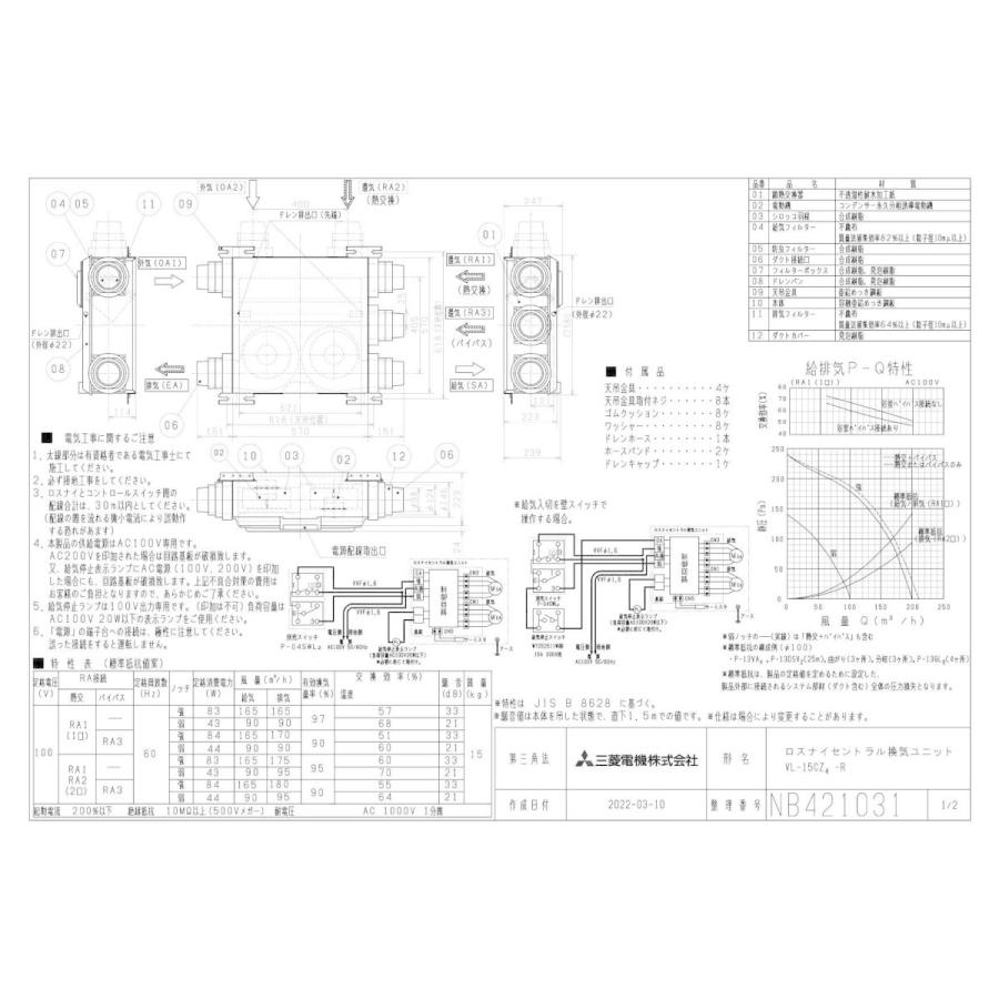三菱（MITSUBISHI） ○VL-15CZ4-R 三菱電機 ロスナイ セントラル