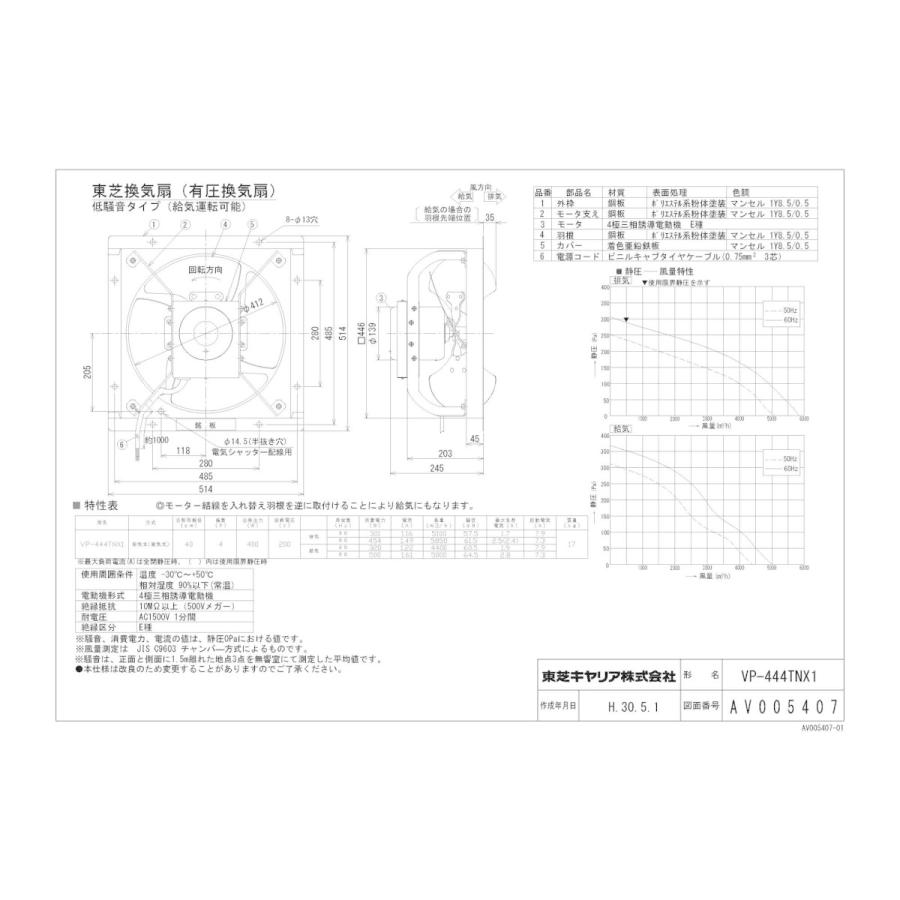 TOSHIBA（東芝） VP-444TNX1 日本キヤリア 産業用換気扇 有圧換気扇 低