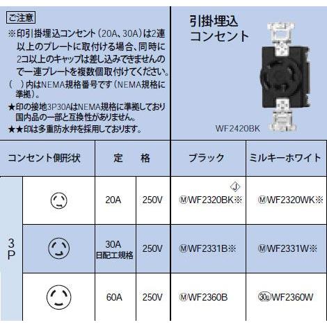 WF2320BK 引掛埋込コンセント 3P 20A 250V Panasonic 電設資材 設備工事用配線器具｜tss