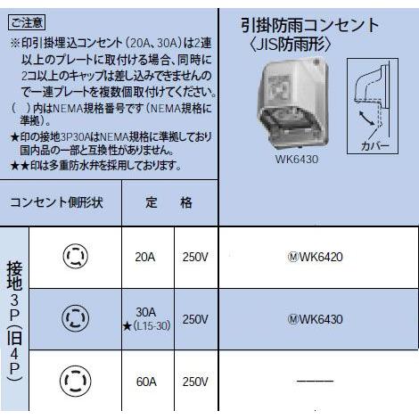 Panasonic（パナソニック） WK6430 引掛防雨コンセント 接地3P(旧4P