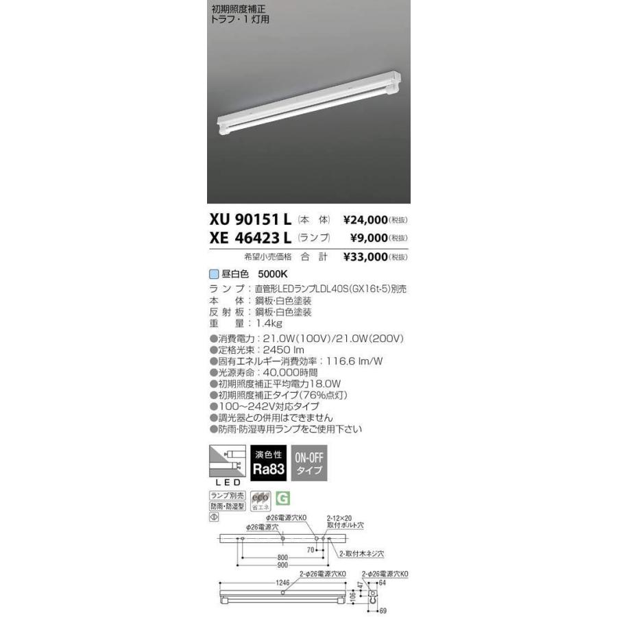 ★XU90151L 直管形LEDベースライト 器具本体 初期照度補正 ストレート 1灯用 トラフ 直付型 防雨・防湿 コイズミ照明 施設照明 軒下 工場用 天井照明 屋外照明