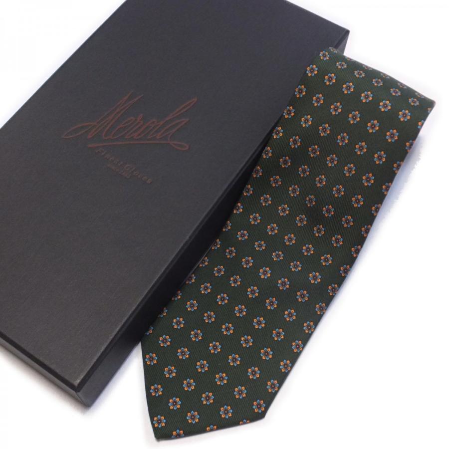 Merola（メローラ） ネクタイ ダークグリーンベース・菱形重ね模様の