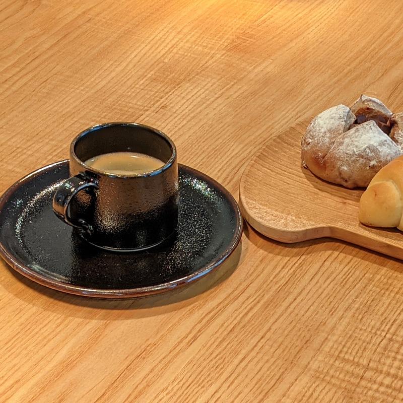 コーヒーカップ 陶器 益子焼 大きめソーサー付き 白 黒 日本製 珈琲