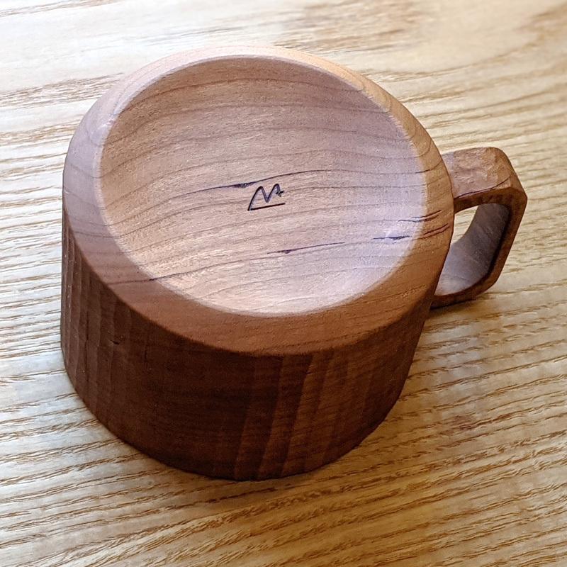 手彫り コーヒーカップ 木製 天然木 作家 日本製 チェリー材 手彫り コーヒーカップ 木製 天然木 作家 日本製 チェリー材