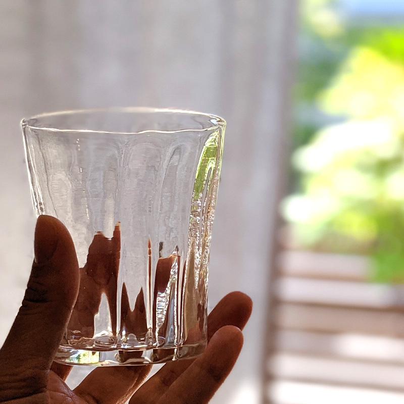 三本線のグラス 吹きガラス 作家 日本製 コップ 透明 模様 おしゃれ 和